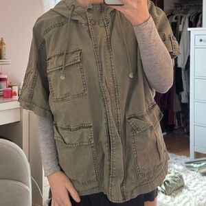 American Eagle Outfitters Olive Green Utility Jacket with Hood
